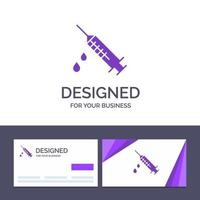 tarjeta de visita creativa y plantilla de logotipo inyección de droga ilustración vectorial de drogas médicas vector