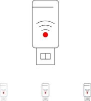 señal de servicio wifi usb conjunto de iconos de línea negra en negrita y delgada vector