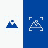 enfoque de cultivo fotografía línea y glifo icono sólido bandera azul línea y glifo icono sólido bandera azul vector