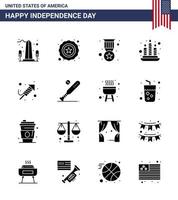4th July USA Happy Independence Day Icon Symbols Group of 16 Modern Solid Glyphs of festival fire work award light candle Editable USA Day Vector Design Elements