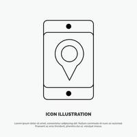 Mobile Cell Map Location Line Icon Vector