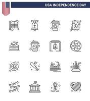 Line Pack of 16 USA Independence Day Symbols of instrument wedding usa usa invitation Editable USA Day Vector Design Elements