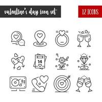 Happy Valentines Day Outline 12 icon set vector