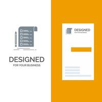 File Report Invoice Card Checklist Grey Logo Design and Business Card Template vector