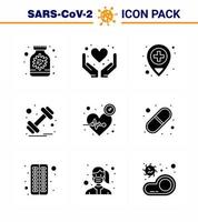 9 Solid Glyph Black Coronavirus disease and prevention vector icon pulse beat hospital sports gym viral coronavirus 2019nov disease Vector Design Elements