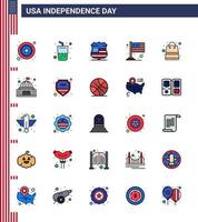 USA Independence Day Flat Filled Line Set of 25 USA Pictograms of money usa shield international country Editable USA Day Vector Design Elements