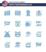 Blue Pack of 16 USA Independence Day Symbols of american sheild police usa states Editable USA Day Vector Design Elements