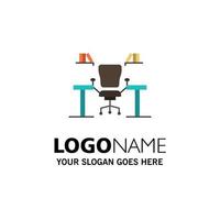 Table Business Chair Computer Desk Office Workplace Business Logo Template Flat Color vector