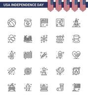 Editable Vector Line Pack of USA Day 25 Simple Lines of rocket world day map american Editable USA Day Vector Design Elements