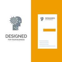 Solution Brain Gear Man Mechanism Personal Working Grey Logo Design and Business Card Template vector