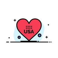 corazón amor americano usa negocio línea plana icono lleno vector banner plantilla