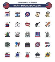 Happy Independence Day Pack of 25 Flat Filled Lines Signs and Symbols for holiday day love independece drink Editable USA Day Vector Design Elements
