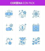 CORONAVIRUS 9 Blue Icon set on the theme of Corona epidemic contains icons such as protection unhealthy atom hands bacteria viral coronavirus 2019nov disease Vector Design Elements