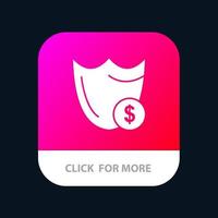 Shield Guard Safety Secure Security Dollar Mobile App Button Android and IOS Glyph Version vector