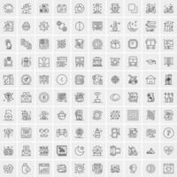 100 Universal Black Line Icons on White Background vector