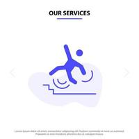 Our Services Business Crash Failed Failure Fall Solid Glyph Icon Web card Template vector