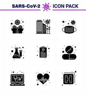 Coronavirus Awareness icon 9 Solid Glyph Black icons icon included laboratory flask safety chemistry medical viral coronavirus 2019nov disease Vector Design Elements