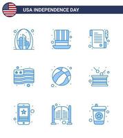 9 USA Blue Pack of Independence Day Signs and Symbols of football american usa usa country Editable USA Day Vector Design Elements