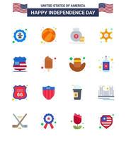 Set of 16 Vector Flats on 4th July USA Independence Day such as shield star usa police american Editable USA Day Vector Design Elements