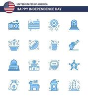 Group of 16 Blues Set for Independence day of United States of America such as states american police rip grave Editable USA Day Vector Design Elements