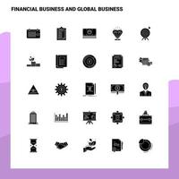 25 conjunto de iconos de negocios financieros y negocios globales plantilla de ilustración de vector de icono de glifo sólido para ideas web y móviles para empresa comercial