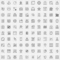 100 Universal Black Line Icons on White Background vector