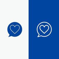 chat amor corazón línea y glifo icono sólido banner azul vector