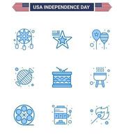 paquete de iconos de vector de stock de día americano 9 signos y símbolos de línea para globos de barbacoa de fiesta barbacoa bandera de américa elementos de diseño de vector de día de estados unidos editables