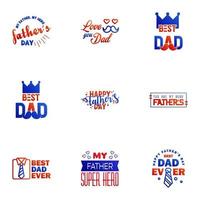 Happy Fathers Day 9 Blue and red Vector Element Set Ribbons and Labels Editable Vector Design Elements