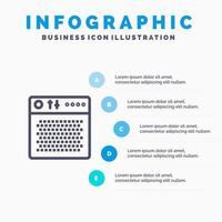 icono de línea portátil multimedia de dispositivo de audio amplificador con fondo de infografía de presentación de 5 pasos vector