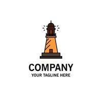 Lighthouse House Light Beach Ocean Business Logo Template Flat Color vector