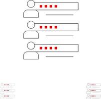 gráficos de habilidades configuración de perfil de personas equipo de estadísticas conjunto de iconos de línea negra en negrita y delgada vector