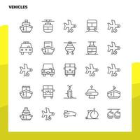 conjunto de iconos de línea de vehículos conjunto 25 iconos diseño de estilo minimalista vectorial conjunto de iconos negros paquete de pictogramas lineales vector
