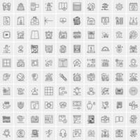 100 Universal Black Line Icons on White Background vector