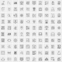 100 Universal Black Line Icons on White Background vector