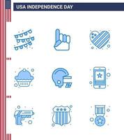 Happy Independence Day Pack of 9 Blues Signs and Symbols for cell football flag american dessert Editable USA Day Vector Design Elements