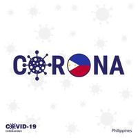 filipinas coronavirus tipografía covid19 bandera del país quédese en casa manténgase saludable cuide su propia salud vector