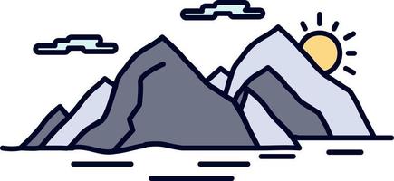 Mountain hill landscape nature evening Flat Color Icon Vector