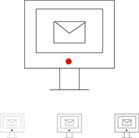servicio de chat de correo de computadora conjunto de iconos de línea negra delgada y audaz vector