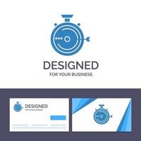 Creative Business Card and Logo template Launch Management Optimization Release Stopwatch Vector Illustration