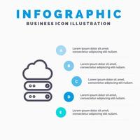 icono de línea de almacenamiento de datos de nube grande con fondo de infografía de presentación de 5 pasos vector