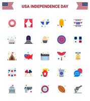 Pack of 25 USA Independence Day Celebration Flats Signs and 4th July Symbols such as american buntings animal ice cream cream Editable USA Day Vector Design Elements