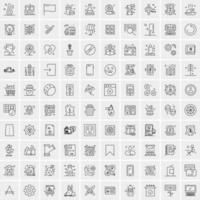 100 Universal Black Line Icons on White Background vector