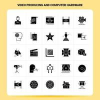 conjunto de iconos de hardware de computadora y producción de video sólido 25 diseño de estilo de glifo vectorial conjunto de iconos negros diseño de ideas de negocios web y móvil ilustración vectorial vector