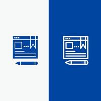 Browser Text Pen Education Line and Glyph Solid icon Blue banner vector