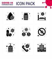 Covid19 icon set for infographic 9 Solid Glyph Black pack such as medical antivirus medicine virus patient viral coronavirus 2019nov disease Vector Design Elements