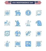 16 señales azules para el día de la independencia de estados unidos mapa unido donut de nutrición estadounidense editable elementos de diseño vectorial del día de estados unidos vector