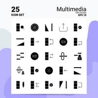 25 conjunto de iconos multimedia 100 archivos editables eps 10 ideas de concepto de logotipo de empresa diseño de icono de glifo sólido vector