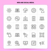 esquema 25 conjunto de iconos web y redes sociales diseño de estilo de línea vectorial conjunto de iconos negros paquete de pictogramas lineales diseño de ideas de negocios web y móviles ilustración vectorial vector