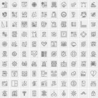 100 Universal Black Line Icons on White Background vector